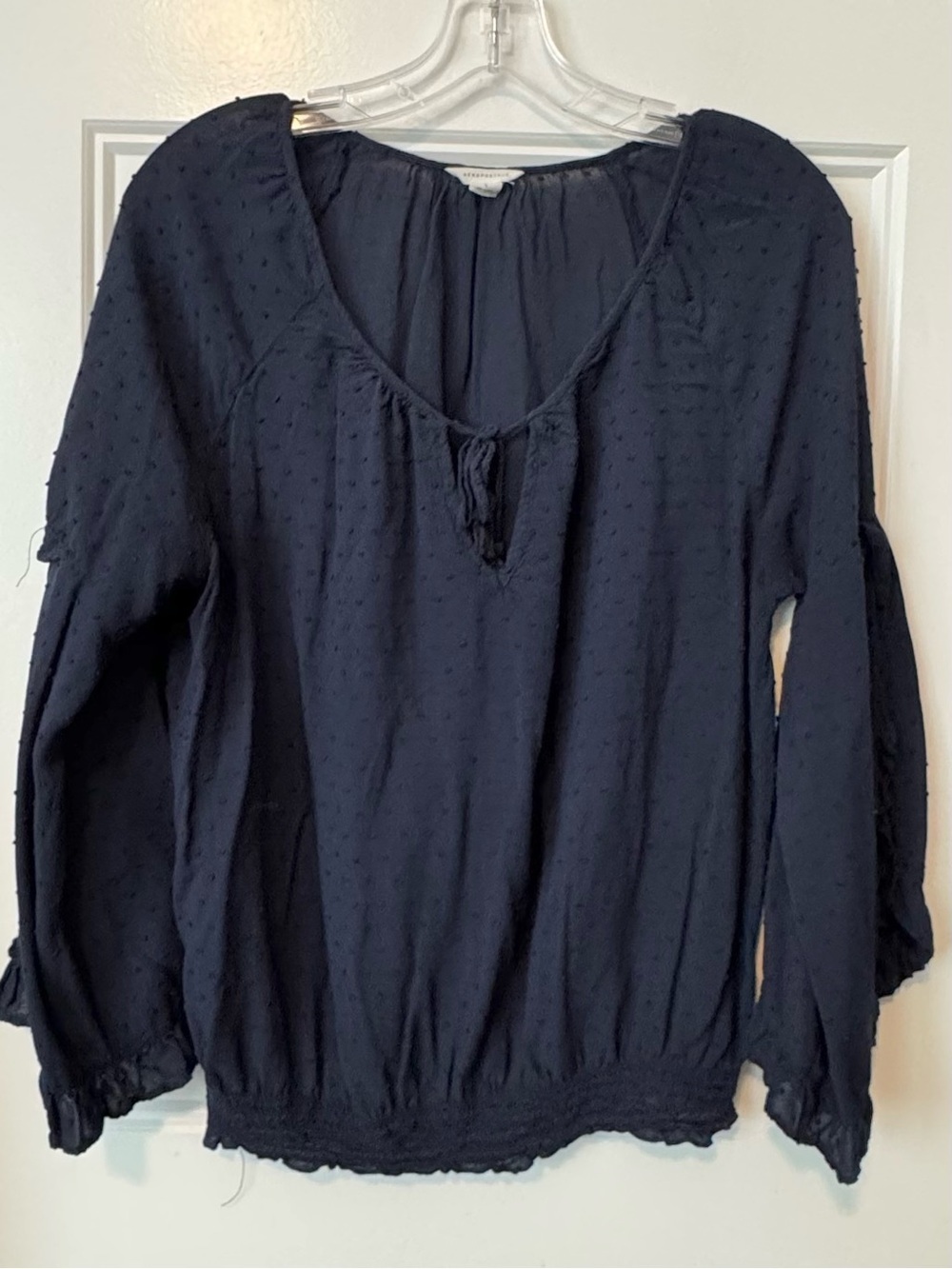 Aeropostale Navy Swiss Dot Peasant Blouse Large Long Sleeve Boho Cottagecore